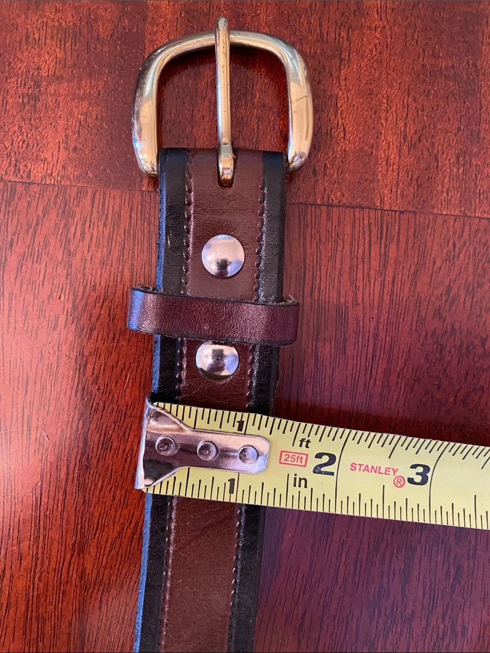 Two-Tone Brown Leather Belt with Black Edges & Brass Buckle
